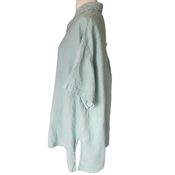 Blue Fish Button Down Shirt Lagenlook Linen Boho Size 4X Vintage 90s Light Blue - Picture 4 of 10
